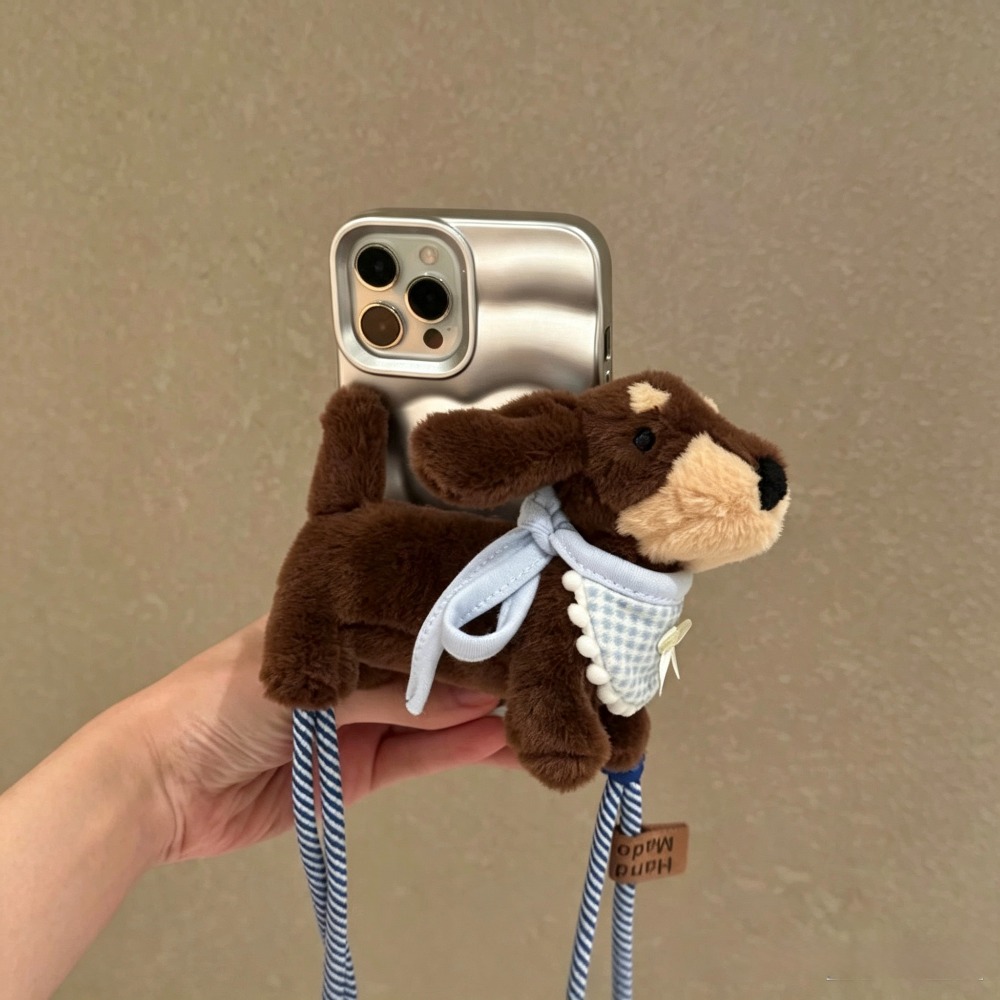 Phone Accessories Doll - かわいい漫画風ダックスフントぬいぐるみ携帯ストラップ、背面クリップ付きクロスボディ携帯ランヤード、多目的携帯スタンド装飾アクセサリー