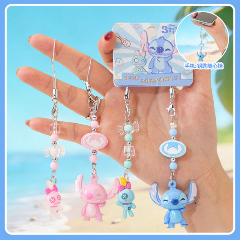 Phone Accessories Ideas - ディズニー純正ステッチ漫画キーホルダー ブーガーカップル連動ミニフィギュアバッグチャーム 携帯電話アクセサリー 小さなギフトアイデア