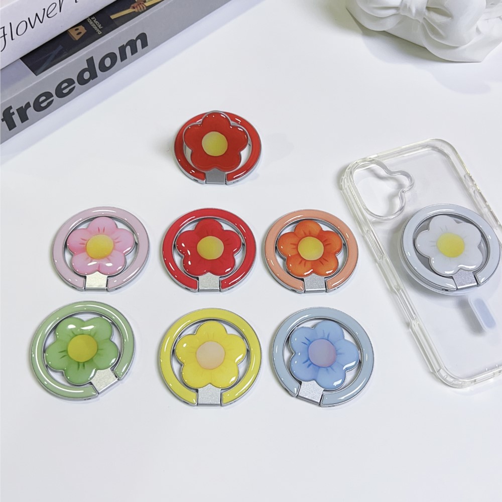 Phone Accessories Cute - 花型マグネット式折りたたみキックスタンド付きスマホリングホルダー、落下防止スマホグリップスタンド、iPhone・Samsung対応ユニバーサルデスクトップブラケット（新製品）