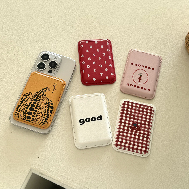 Phone Accessories Cute - かわいい漫画柄PUレザー製マグネット式カードホルダー付きスマホグリップ財布ポケットカード収納モバイルフォンケースティーンガールズアクセサリー
