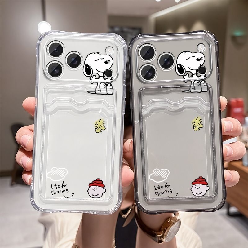 Phone Accessories Box Set - アニメ スヌーピー ソフトカードスロットポケット付きスマホケース 保護ケース iPhone 15