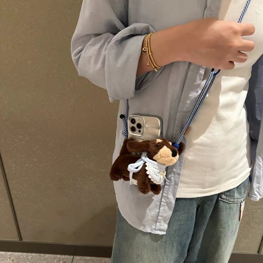 かわいい漫画風ダックスフントぬいぐるみ携帯ストラップ、背面ク - Phone Accessories Doll のレビューと価格