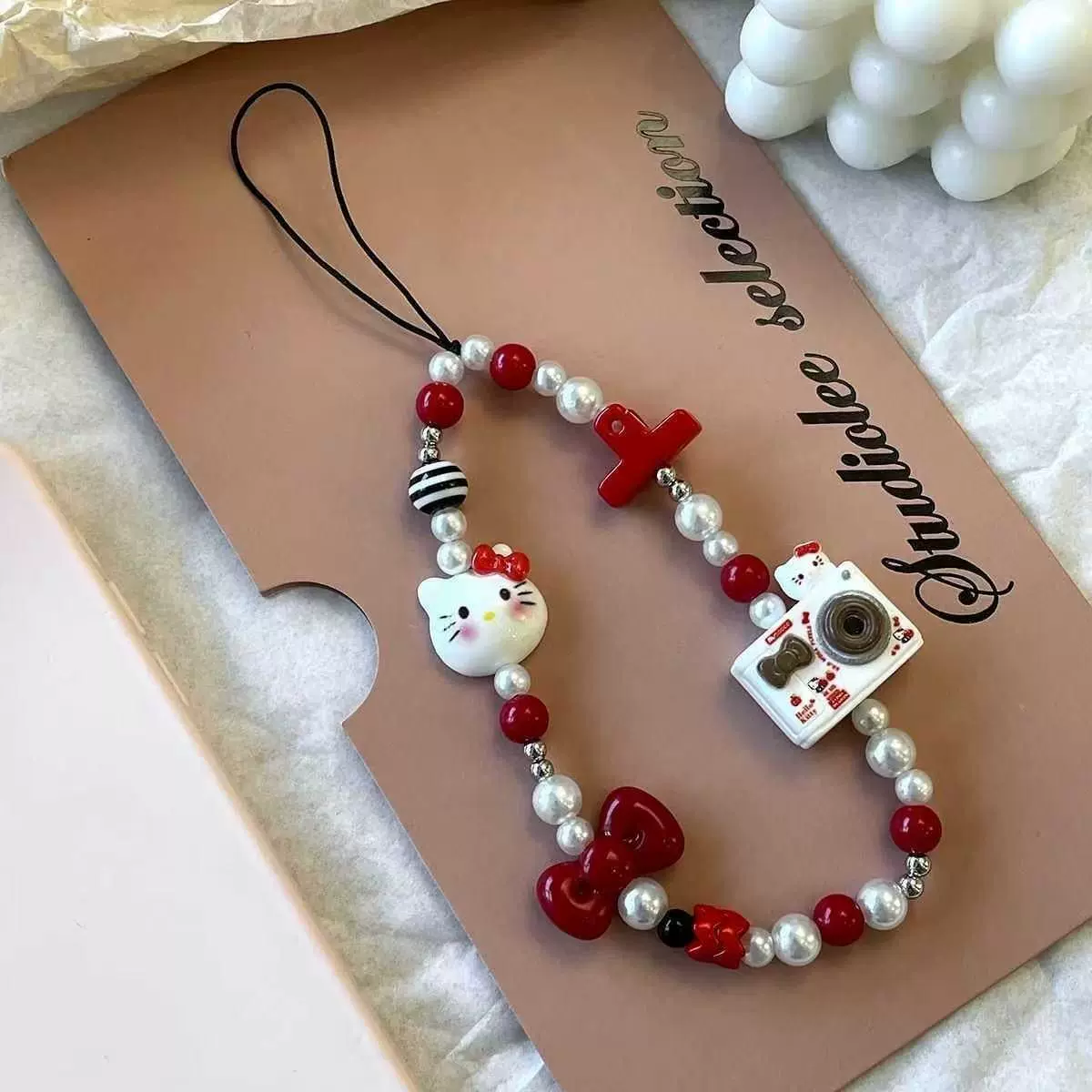 インス風可愛いハローキティ紛失防止ビーズ付きスマホストラップ - Phone Accessories Cute のレビューと価格