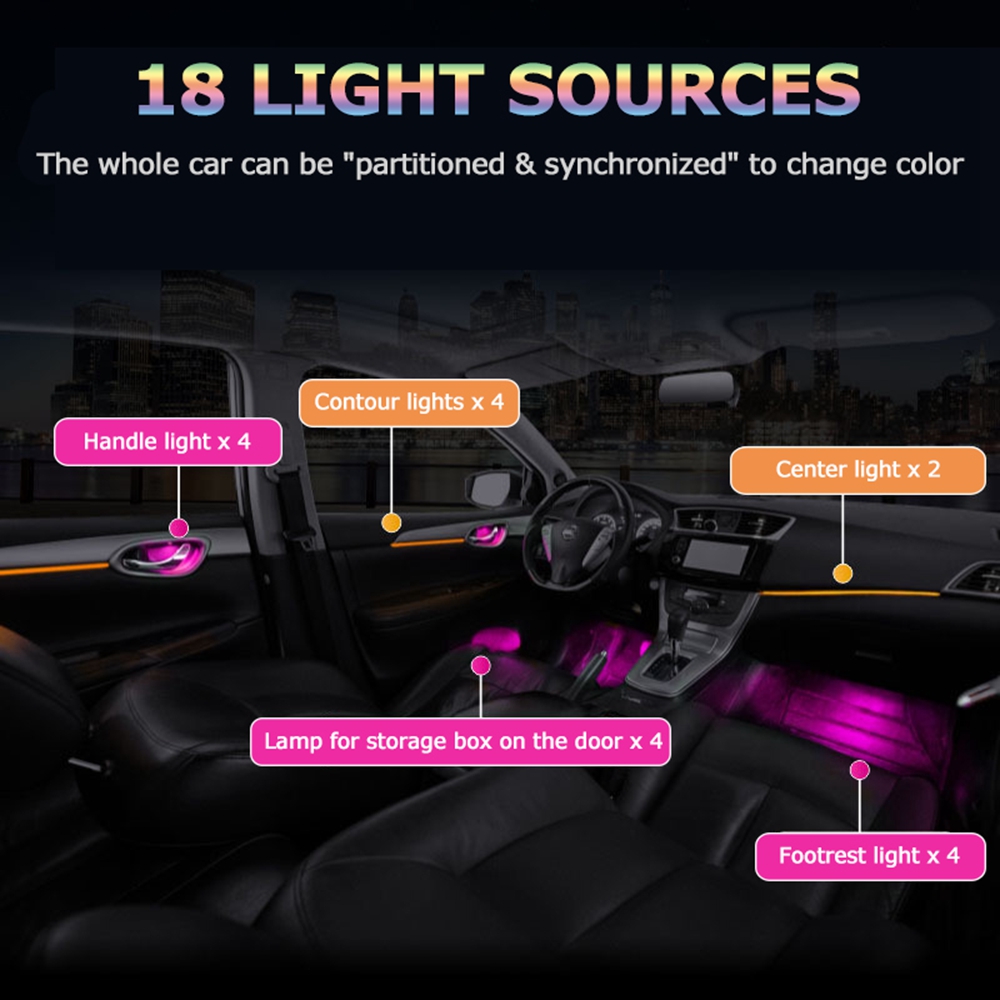 LED 64 色車のムードライトカーアクセサリーインテリア電 - Phone Accessories App のレビューと価格